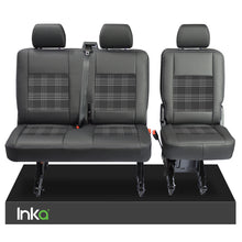 Load image into Gallery viewer, VW Transporter T6, T6.1 Rear 2+1 INKA Tailored Matt Black Leatherette Covers with GTi Tartan Centres
