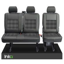 Load image into Gallery viewer, VW Transporter T6, T6.1 Rear 2+1 INKA Tailored Matt Black Leatherette Covers with GTi Tartan Centres [Choice of 7 colours]
