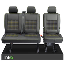 Load image into Gallery viewer, VW Transporter T6, T6.1 Rear 2+1 INKA Tailored Matt Black Leatherette Covers with GTi Tartan Centres

