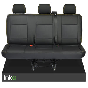 VW Transporter T6.1,T6,T5.1,T5 Tailored Rear Triple Seat Covers Black Leatherette [Choice of 6 Stitch Colours]
