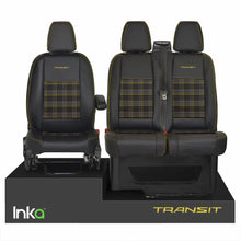 Load image into Gallery viewer, Ford Transit MK8 Front 1+2 Vinyl Leatherette GTi Tartan Seat Covers Black MY 2012+ [Choice of 7 colours]

