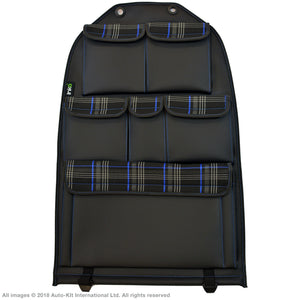 VW California T6.1,T6,T5 Inka Seatstor Seat Storage Six Pocket Organsier Tidy Black Leatherette With Tartan and colour matching bespoke " California Series" embroidery