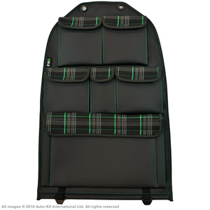 VW California T6.1,T6,T5 Inka Seatstor Seat Storage Six Pocket Organsier Tidy Black Leatherette With Tartan and colour matching bespoke " California Series" embroidery