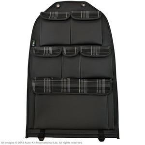 VW California T6.1,T6,T5 Inka Seatstor Seat Storage Six Pocket Organsier Tidy Black Leatherette With Tartan and colour matching bespoke " California Series" embroidery