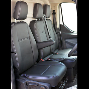 Ford Transit Custom INKA Tailored Front Seat Covers Black OEM Vinyl Matt Leatherette  - MY 2012 onwards Without Embroidery [Choice of 7 Stitch colours]