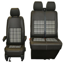 Load image into Gallery viewer, INKA Tailored VW Transporter T6.1, T6 &amp; T5.1 Front Seat Covers Black Matt Leatherette with coloured GTi Tartan Centres [Choice of 7 colours]
