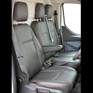 Ford Transit Custom INKA Tailored Front Seat Covers Black OEM Vinyl Matt Leatherette  - MY 2012 onwards Without Embroidery [Choice of 7 Stitch colours]