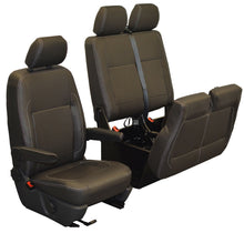 Load image into Gallery viewer, VW Transporter T6,T5 Front INKA Tailored Seat Covers Black OEM Vinyl Leatherette MY10 onwards,White Stitch,MATT LEATHER LOOK &amp; FEEL 1+2
